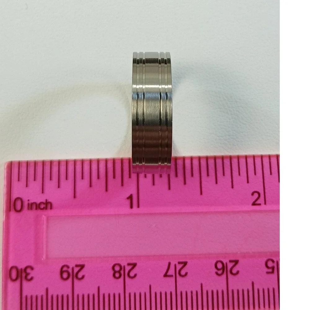 Vintage Titanium 7mm Grooved Band Ring Size 9 Brushed Silver Y2K New Old Stock